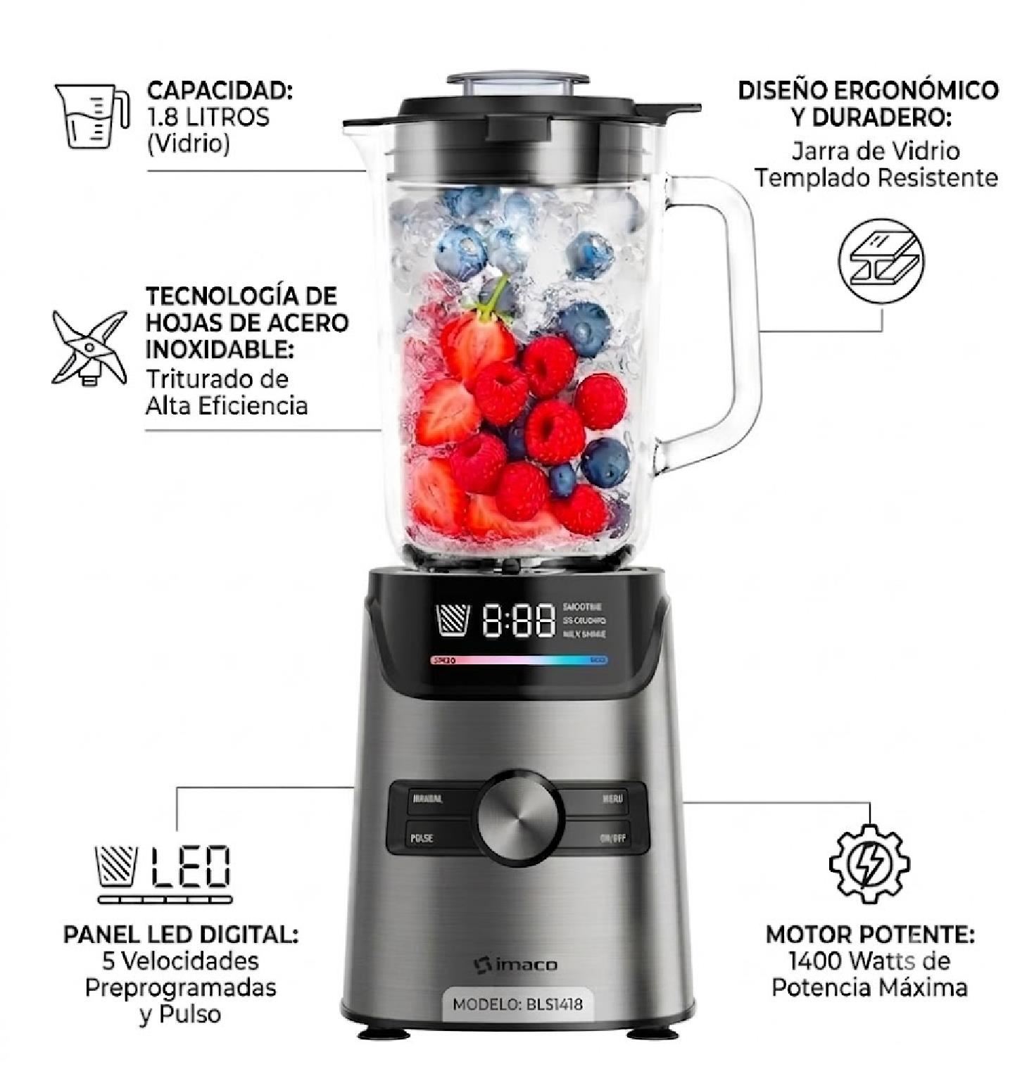 Licuadora Imaco BLS1418 1400W Digital con Vaso de Vidrio 1.7L